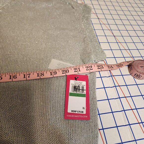 Vince Camuto V Neck Sweater NWT Silver Large- Hole in shoulder - Picture 5 of 11